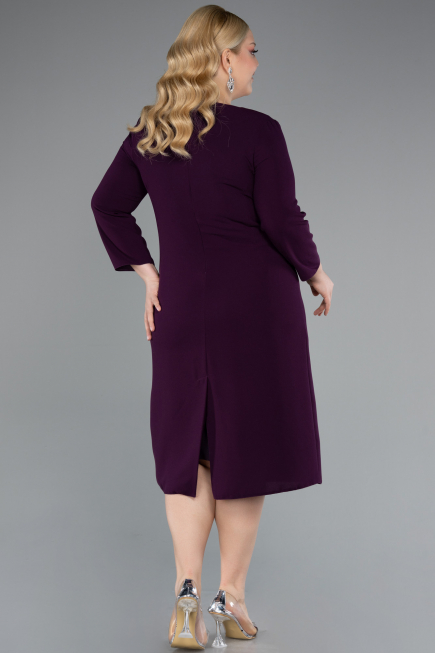 Purple Capri Sleeve Midi Plus Size Invitation Dress ABK2197