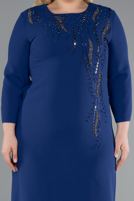 Sax Blue Capri Sleeve Midi Plus Size Invitation Dress ABK2197