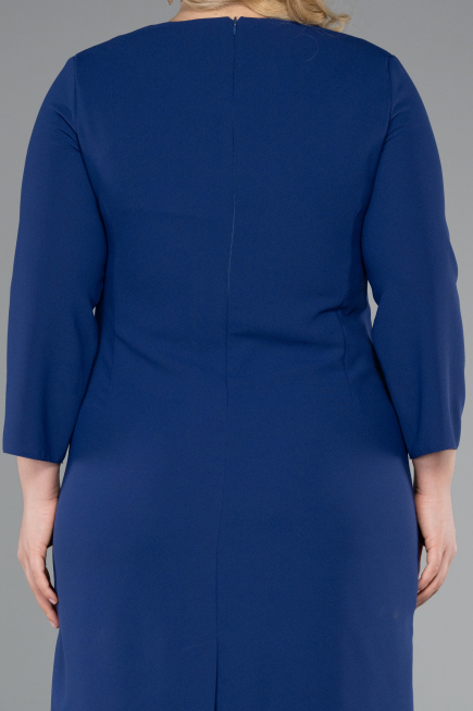 Sax Blue Capri Sleeve Midi Plus Size Invitation Dress ABK2197