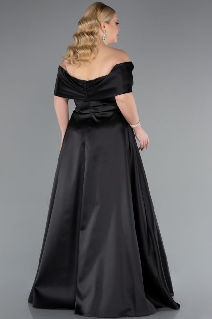 Long Black Satin Plus Size Evening Gown ABU4998