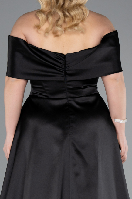 Long Black Satin Plus Size Evening Gown ABU4998