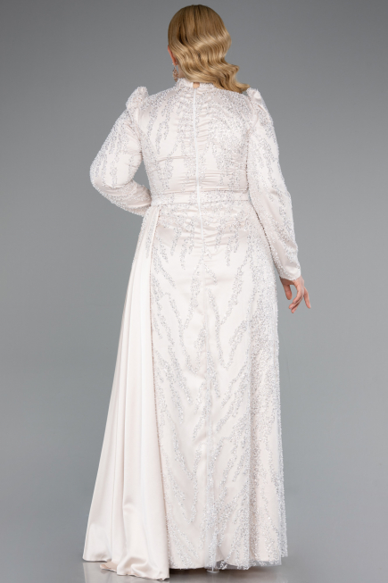 Long Beige Beaded Large Size Dress ABU4942