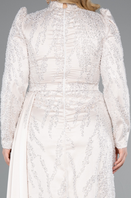 Long Beige Beaded Large Size Dress ABU4942