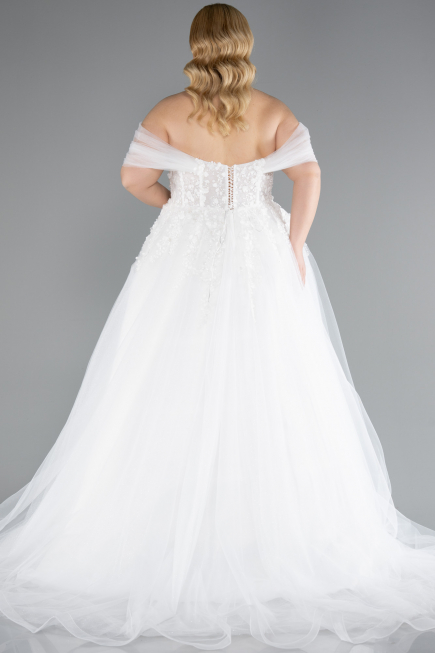 White Off Shoulder Corset Tulle Ball Gown Wedding Dress ABG126
