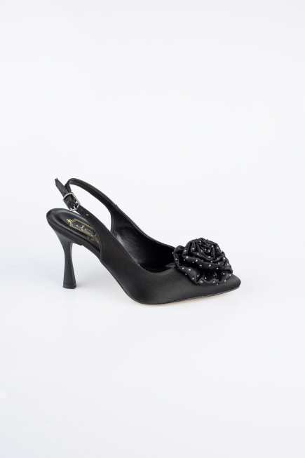 Black Satin Evening Shoe MJ9004