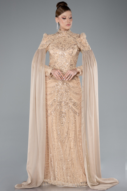 Long Gold Hijab Dress ABU4930