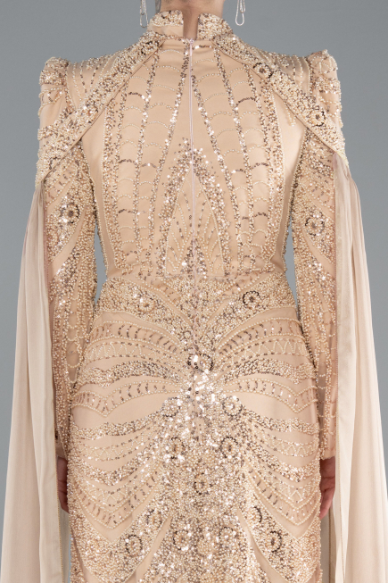 Long Gold Hijab Dress ABU4930