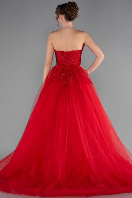 Red Strapless Dantelle Haute Couture Dress ABU4431