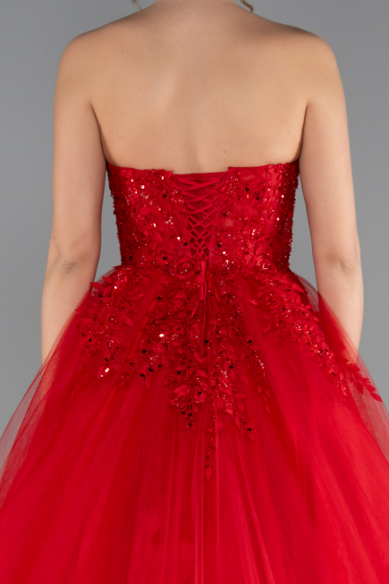 Red Strapless Dantelle Haute Couture Dress ABU4431