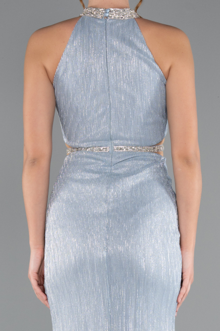 Light Blue Halter Neck Slit Long Evening Gown ABU4324