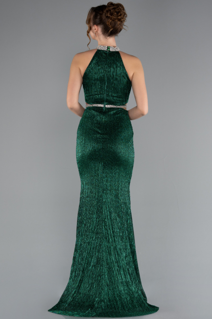 Emerald Green Halter Neck Slit Long Evening Gown ABU4324