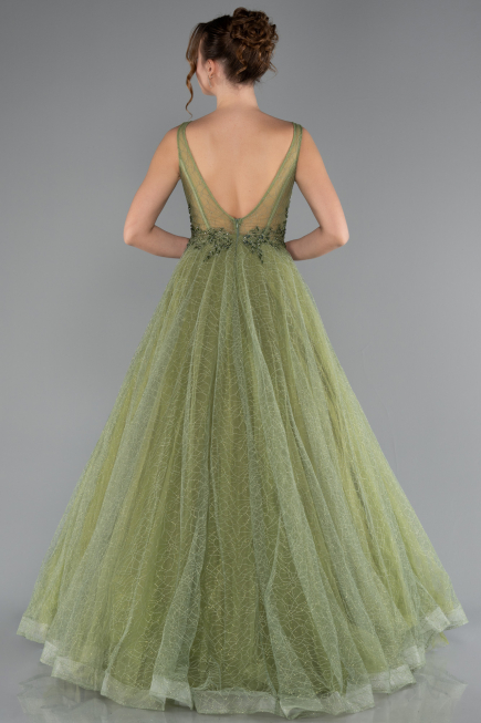 Pistachio Green Embroidered Bodice Dusty Rose Tulle Evening Gown ABU2131