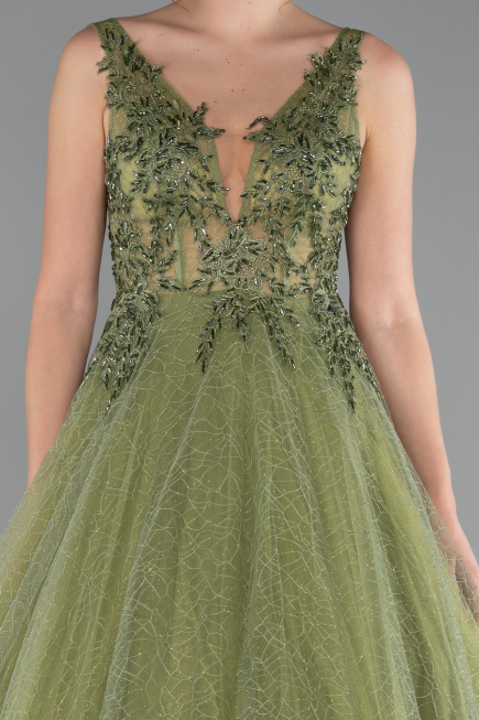 Pistachio Green Embroidered Bodice Dusty Rose Tulle Evening Gown ABU2131