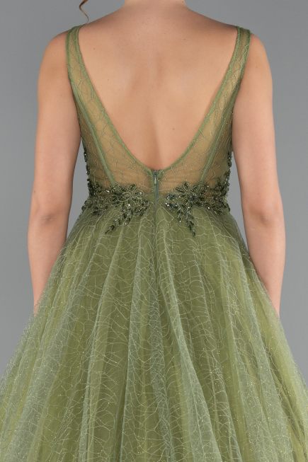 Pistachio Green Embroidered Bodice Dusty Rose Tulle Evening Gown ABU2131