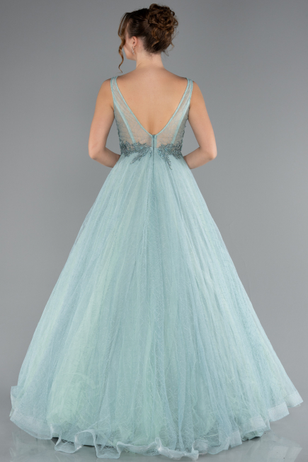 Mint Embroidered Bodice Dusty Rose Tulle Evening Gown ABU2131