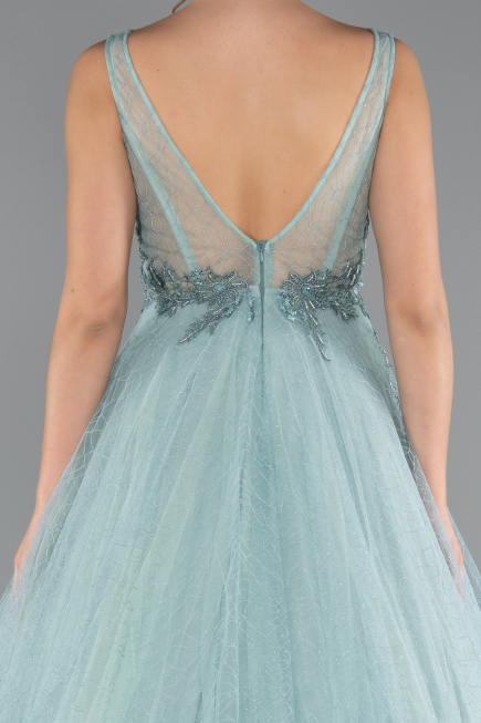 Mint Embroidered Bodice Dusty Rose Tulle Evening Gown ABU2131