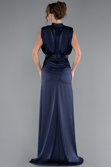 Long Navy Blue Satin Evening Dress ABU2133
