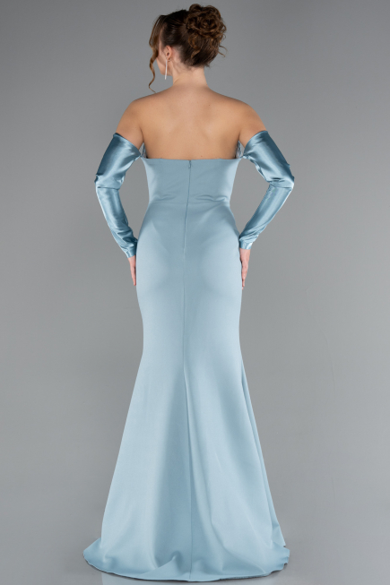 Turquoise Strapless Sleeve Accessory Slit Mermaid Prom Dress ABU4637