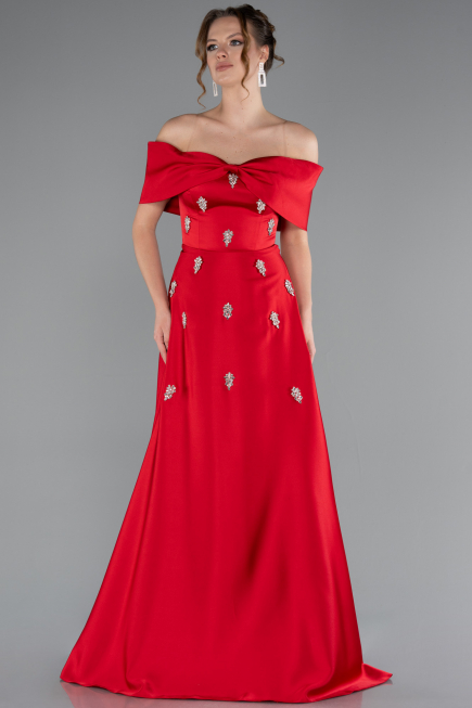 Long Red Satin Evening Dress ABU5015