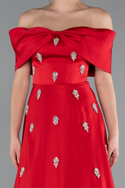 Long Red Satin Evening Dress ABU5015