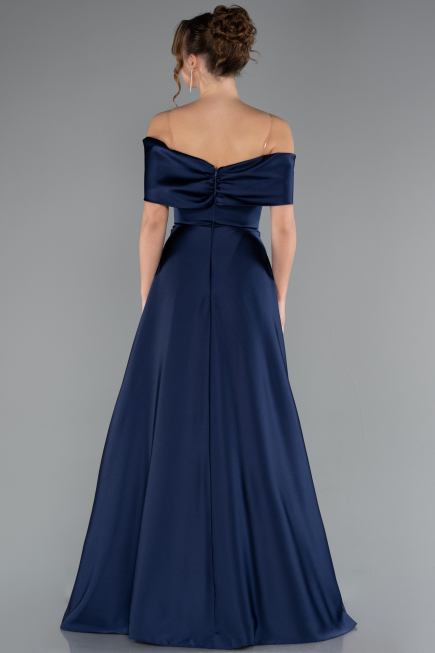 Long Navy Blue Satin Evening Dress ABU5015