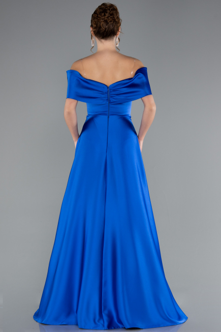 Long Sax Blue Satin Evening Dress ABU5015