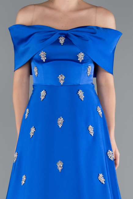 Long Sax Blue Satin Evening Dress ABU5015