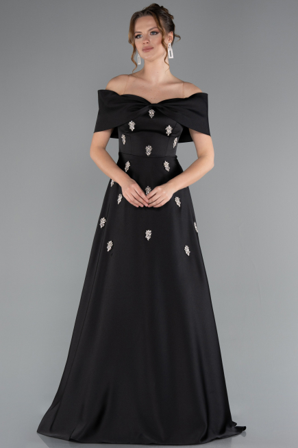 Long Black Satin Evening Dress ABU5015