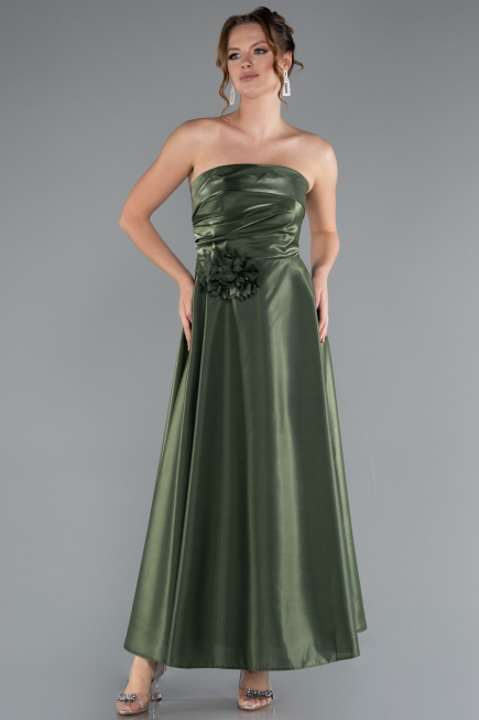 Midi Olive Drab Satin Cocktail Dress ABK2363