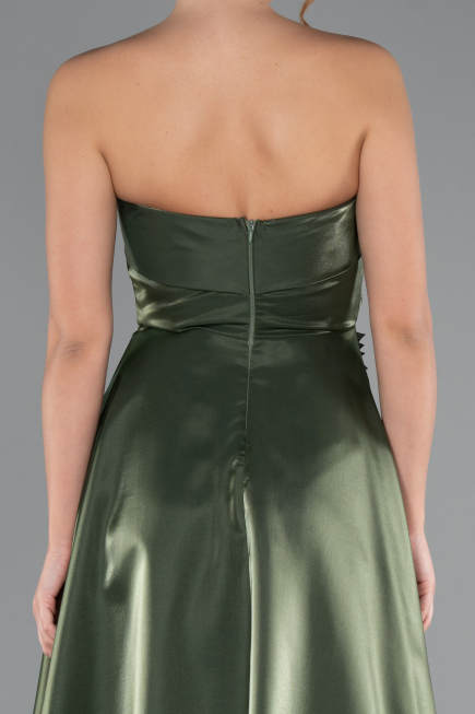 Midi Olive Drab Satin Cocktail Dress ABK2363