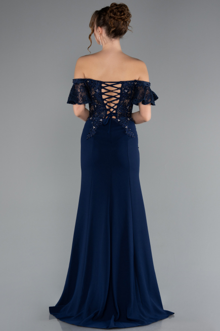 Long Navy Blue Dantelle Evening Dress ABU2261