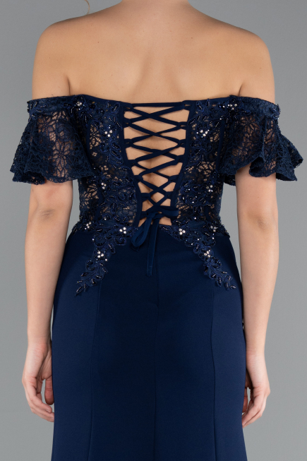 Long Navy Blue Dantelle Evening Dress ABU2261