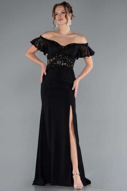 Long Black Dantelle Evening Dress ABU2261