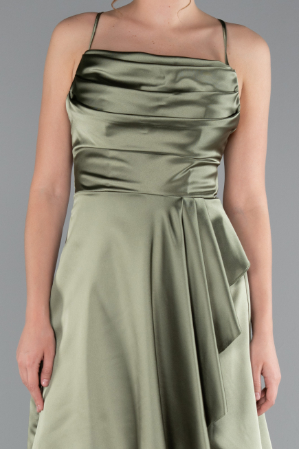Short Olive Drab Satin Cocktail Dress ABK2366