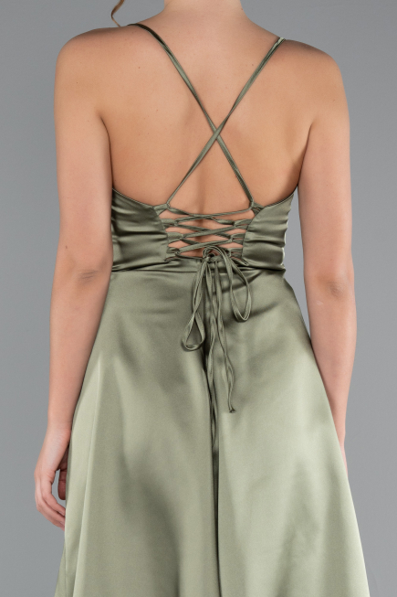 Short Olive Drab Satin Cocktail Dress ABK2366
