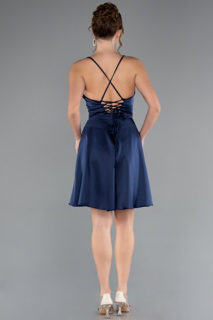 Short Navy Blue Satin Cocktail Dress ABK2366