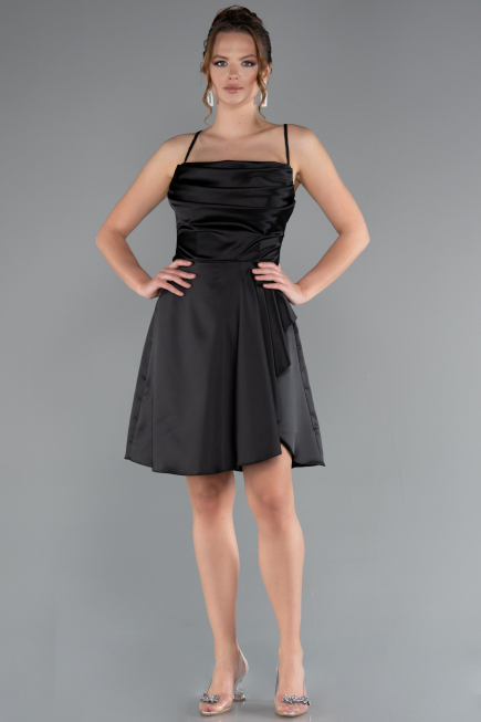 Short Black Satin Cocktail Dress ABK2366