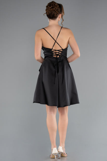 Short Black Satin Cocktail Dress ABK2366
