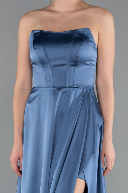 Long Indigo Satin Prom Gown ABU5023