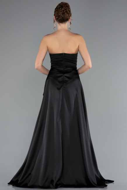 Long Black Satin Prom Gown ABU5023