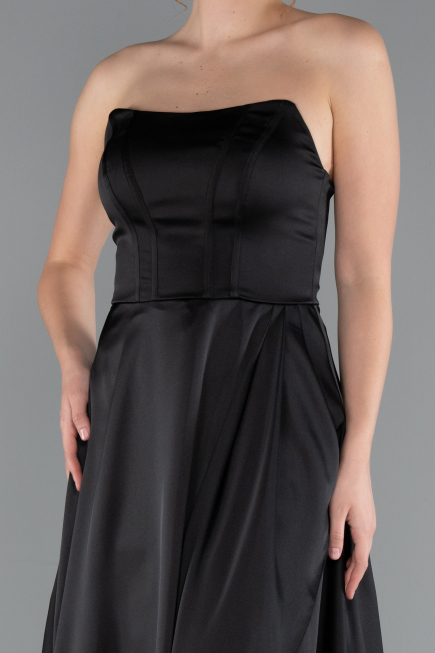 Long Black Satin Prom Gown ABU5023