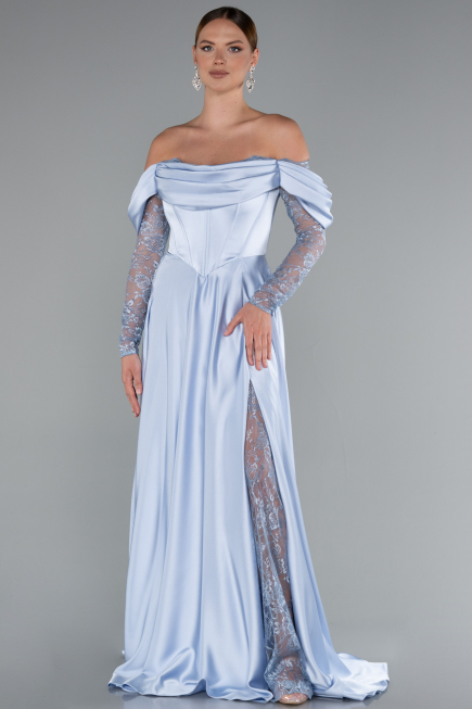 Long Light Blue Satin Evening Dress ABU5054