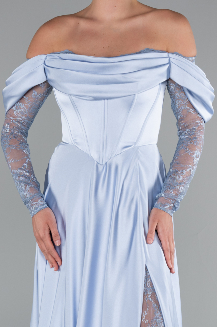 Long Light Blue Satin Evening Dress ABU5054