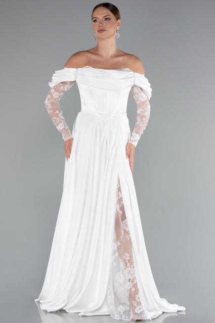 Long White Satin Evening Dress ABU5054