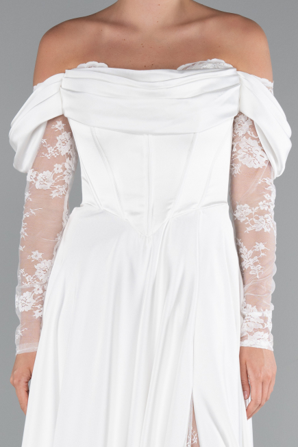Long White Satin Evening Dress ABU5054