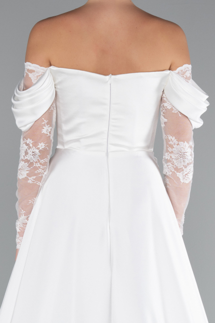 Long White Satin Evening Dress ABU5054