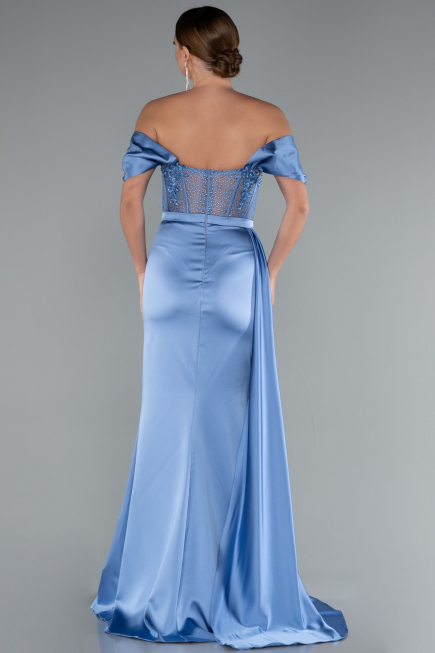 Indigo Long Satin Evening Dress ABU5034