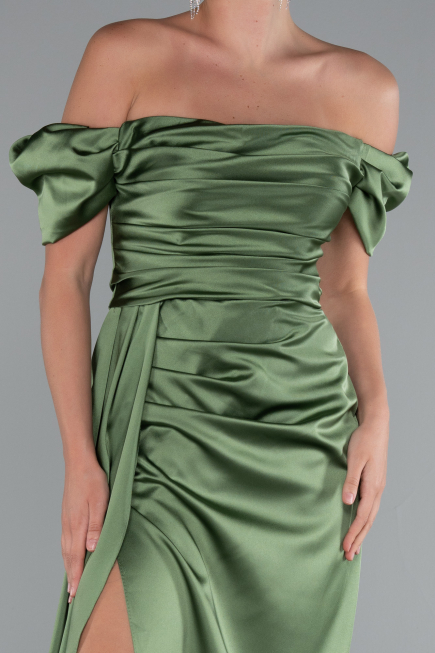 Olive Drab Long Satin Engagement Dress ABU1606