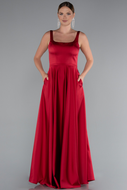 Long Burgundy Satin Prom Gown ABU5059