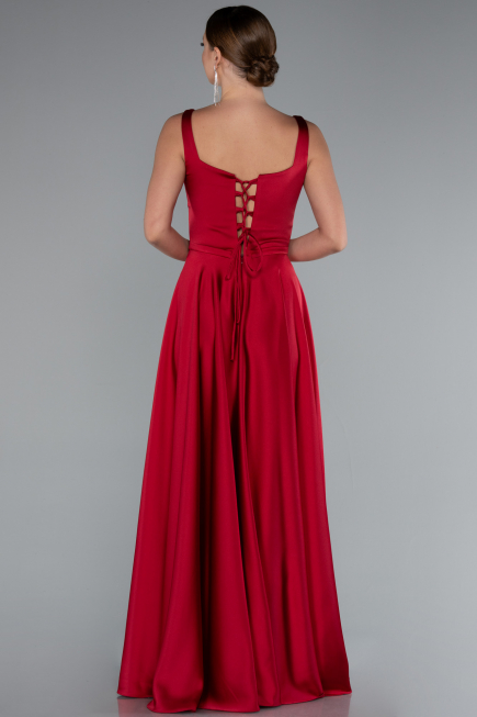 Long Burgundy Satin Prom Gown ABU5059
